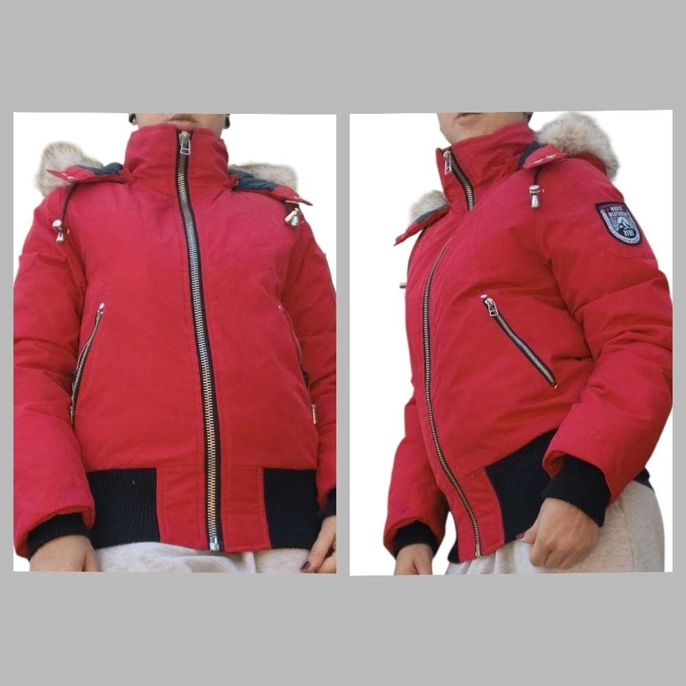 Storm Mountain Down Filled Faux Fur Winter Coat Red Black Small